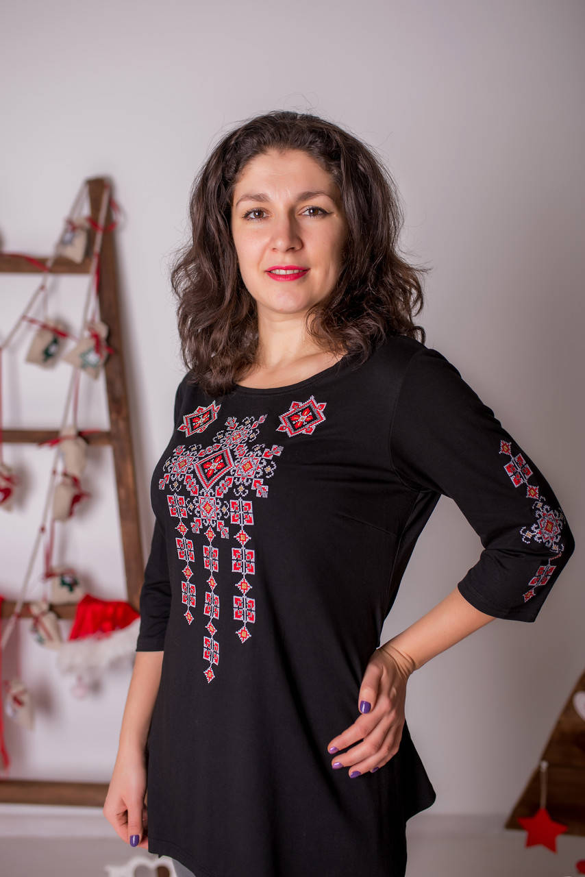

Женская туника Писанка красно-серая, рукав 3/4 5XL, Черный