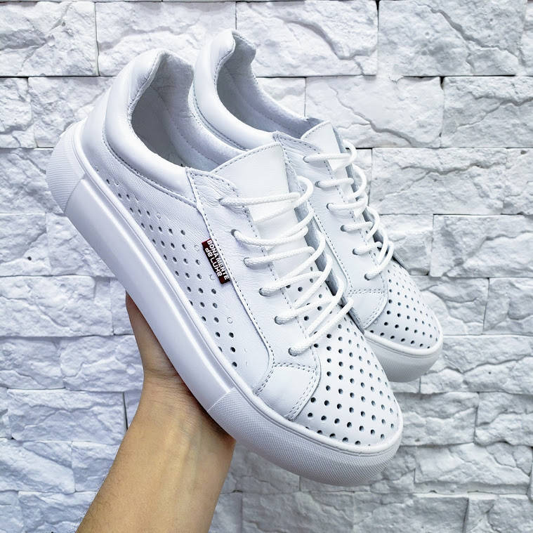 

Белые кожаные кеды с перфорацией Boomer, Белый