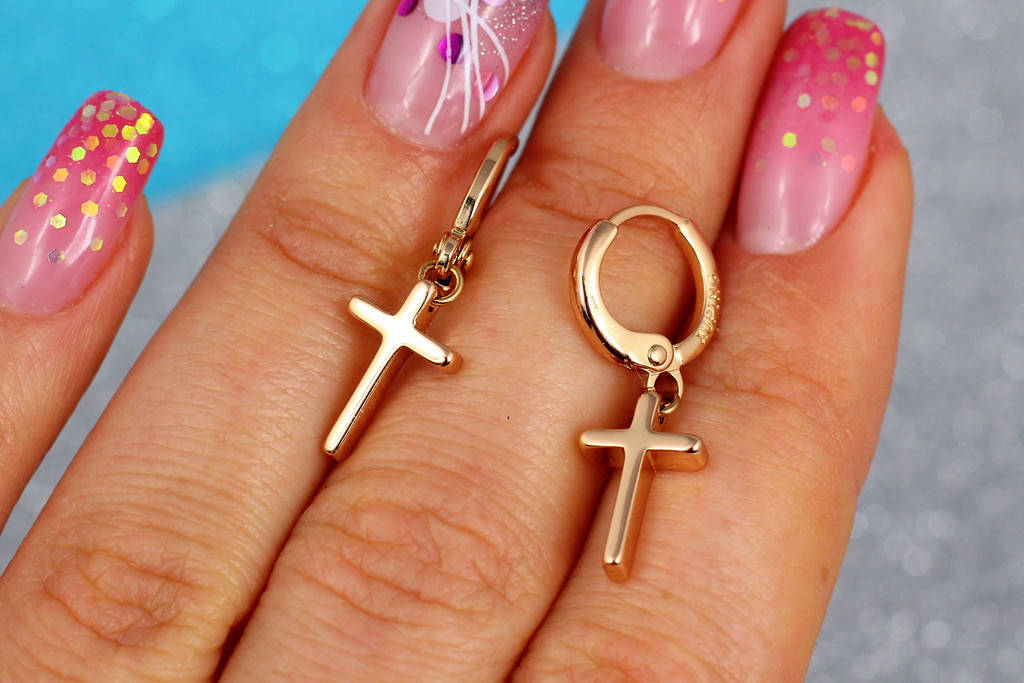 

Серьги подвески Xuping Jewelry крестики 2,8 см золотистые