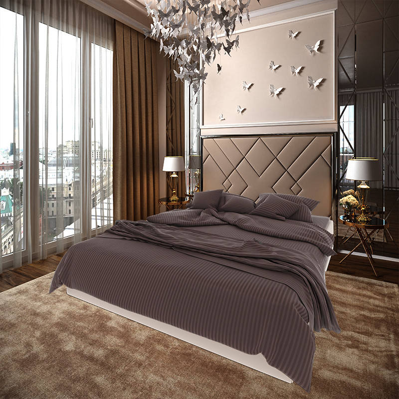 

Полуторное Шоколадное постельное белье, страйп сатин, Коричневый