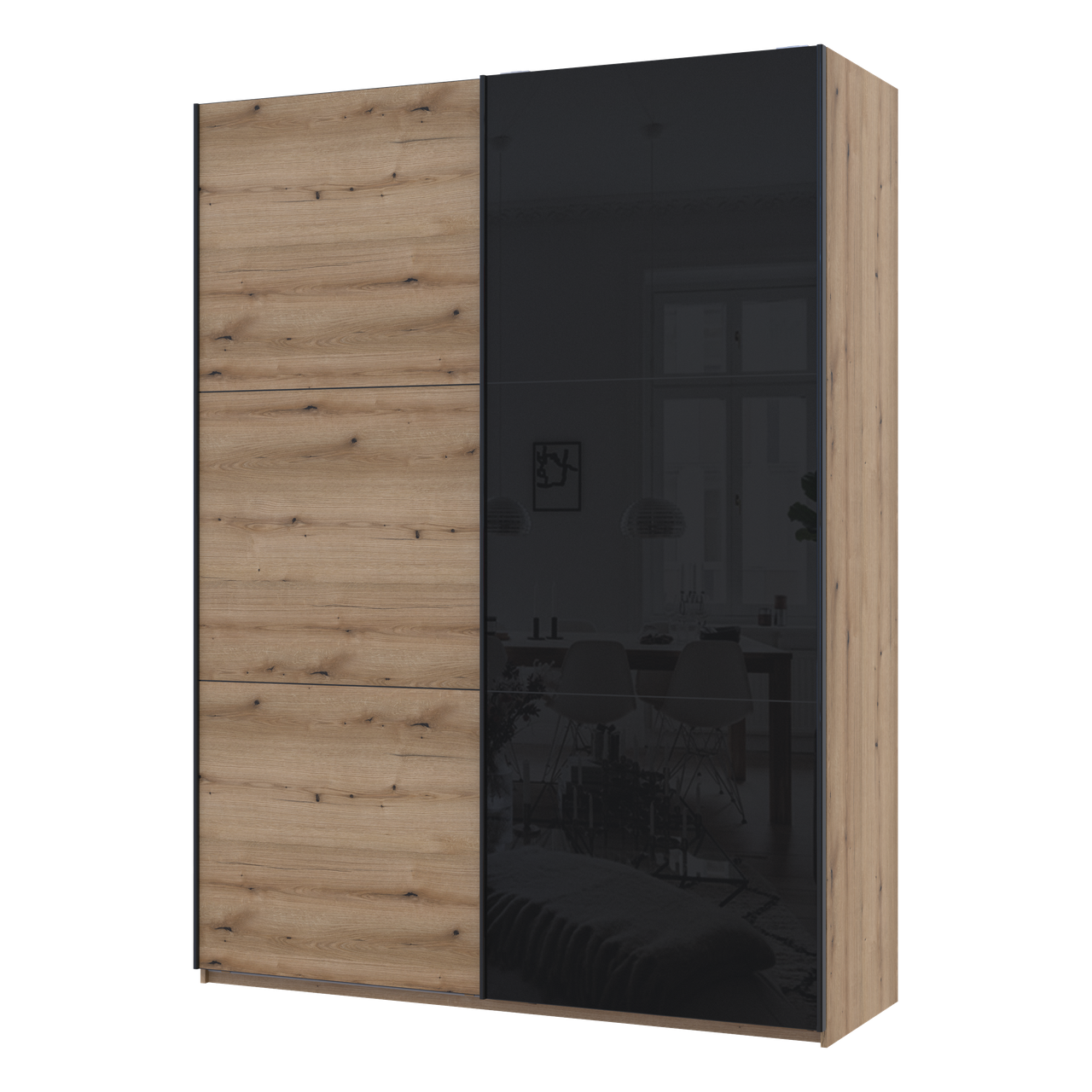 Шафа купе Doros G-Caiser Дуб Евок / Чорний 1 ДСП / 1 скло / 3 частини 180х60х240 (80737750)