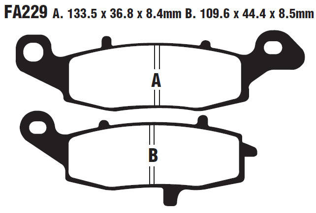

Колодки тормозные EBC FA229 (133,5 х 36,8 х 8,4 и 109,6 х 44,4 х 8,5)