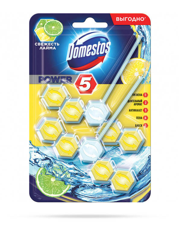 

Очищающий блок для унитаза Domestos Power 5 Свежесть лайма 2*55 г