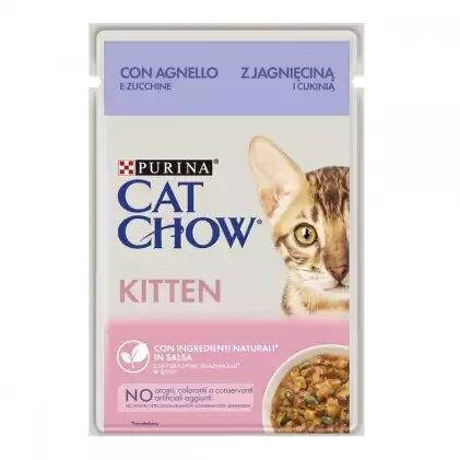 

Cat Chow Нежные кусочки с ягненком и цукини в желе для котят, 85 г