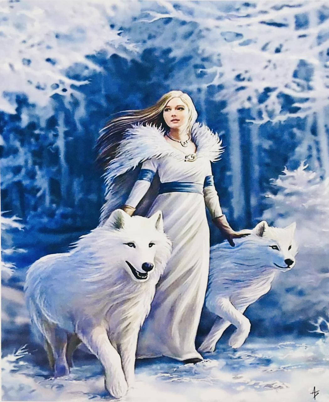 

50*40см Девушка с белыми волками, алмазная живопись, полная выкладка
