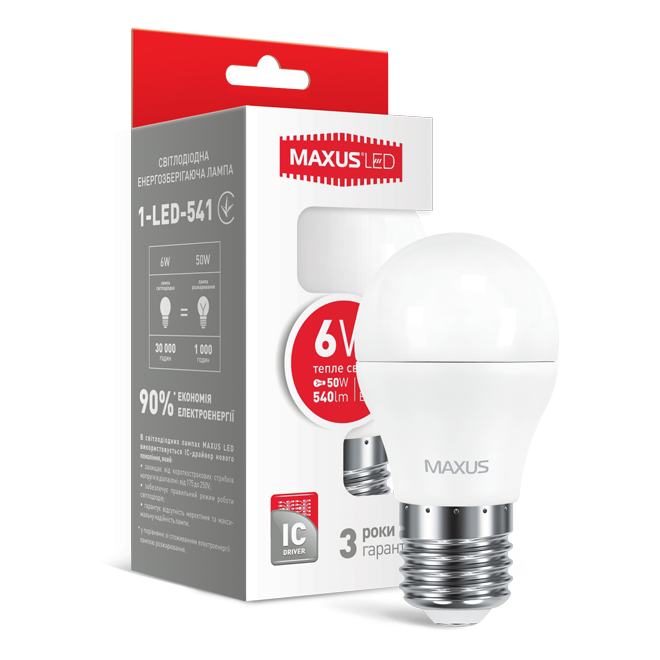 

Лампа светодиодная MAXUS LED G45 F 6w 3000K E27 1-LED-541