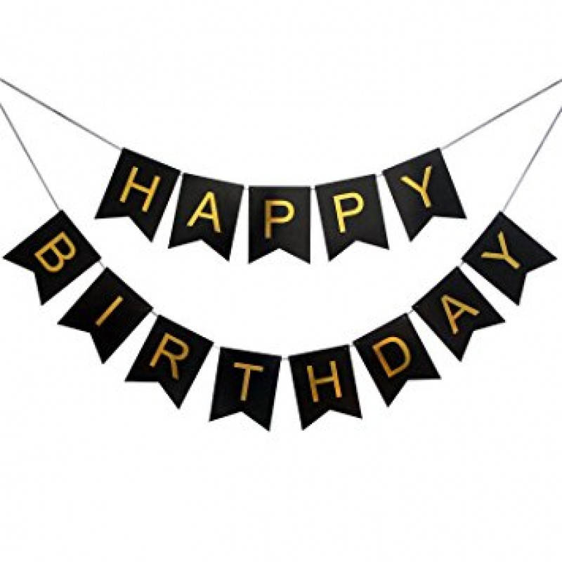 

Гирлянда из флажков черная Happy Birthday с золотыми буквами длина 3 м