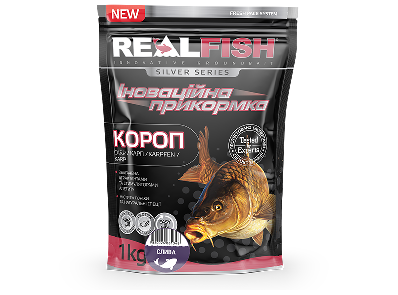 

Прикормка Real Fish 1кг Рыболовная прикормка Карп (слива)