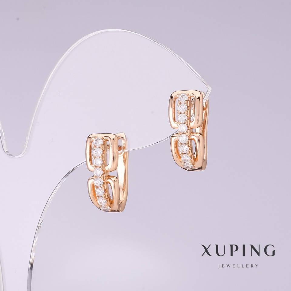 

Серьги Xuping с белыми стразами 15х7мм позолота 18к