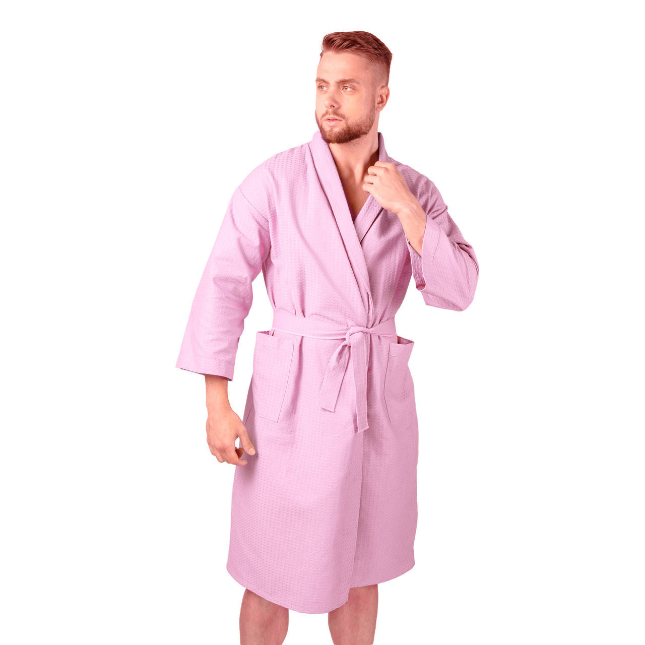 

Вафельный халат Luxyart Кимоно размер (54-56) XL 100% хлопок Розовый (LS-863)