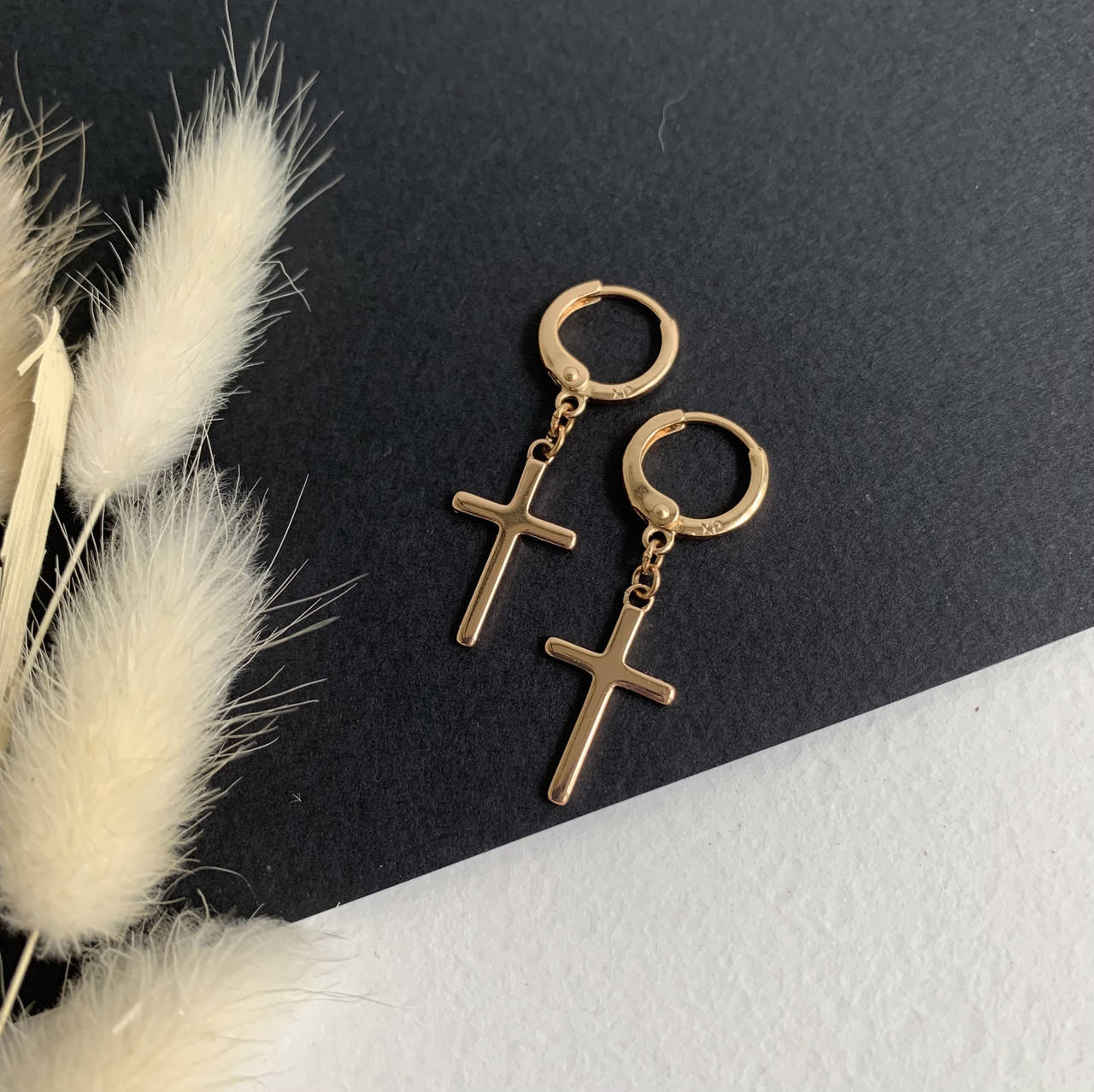 

Серьги крестики золотые, сережки с крестами медсплав xuping, цвет золото хьюпинг