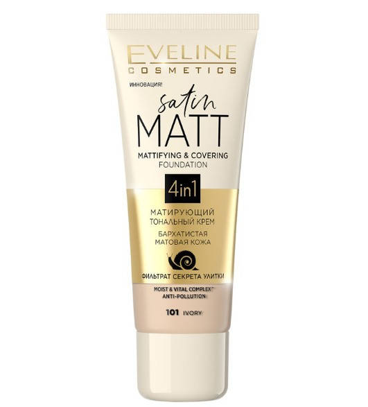 

Матирующий тональный крем Satin Matt 4 in 1 Eveline Cosmetics, 30 мл Эвелин 101 ivory