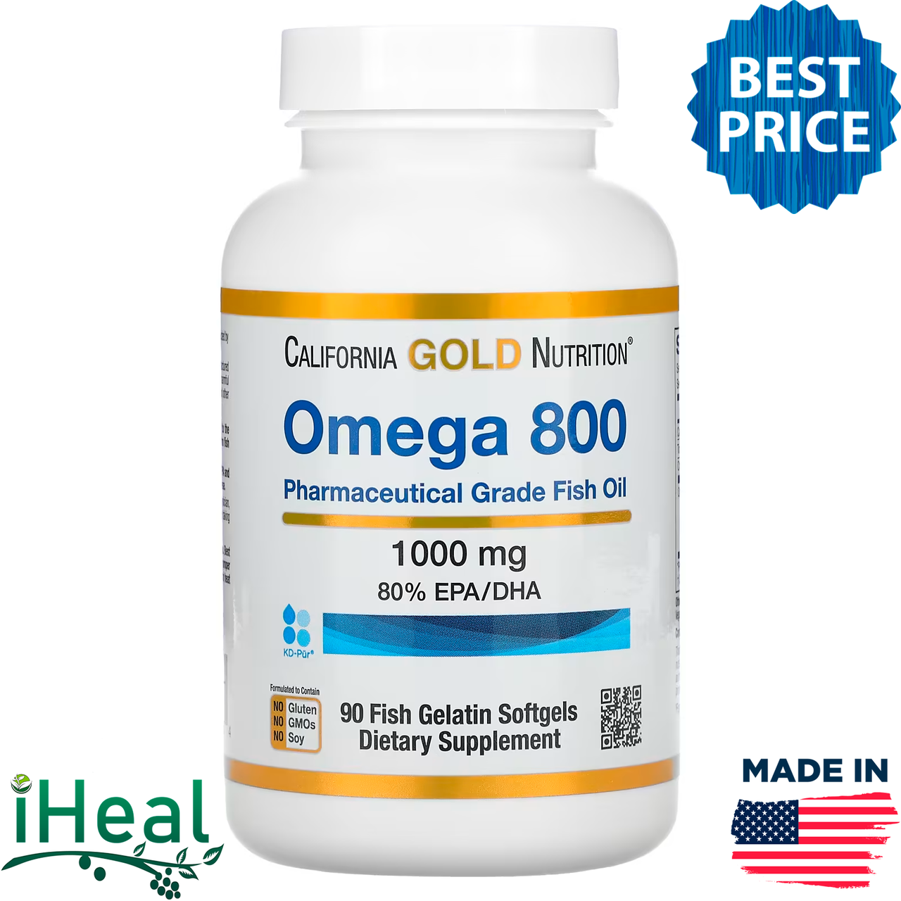 

California Gold Nutrition, Омега 800 рыбий жир, 480 ЭПК / 320 ДГК, 1000 мг, 90 капсул из желатина