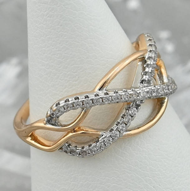 

Кольцо Xuping 30211 ширина 9 мм белые фианиты с родированием позолота 18К размер 17