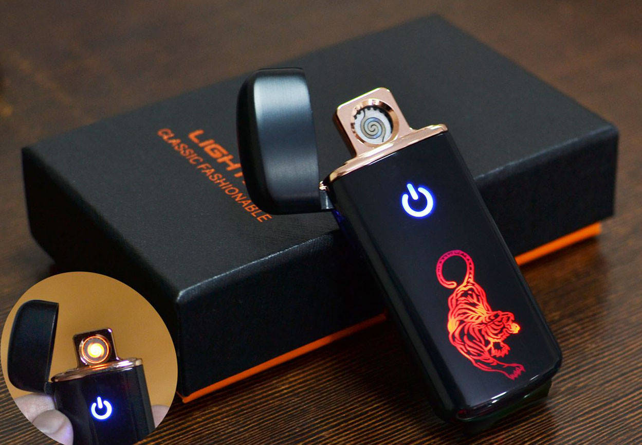 

Сенсорная USB зажигалка со спиралью Lighter HL-121 чёрная с рисунком, Черный