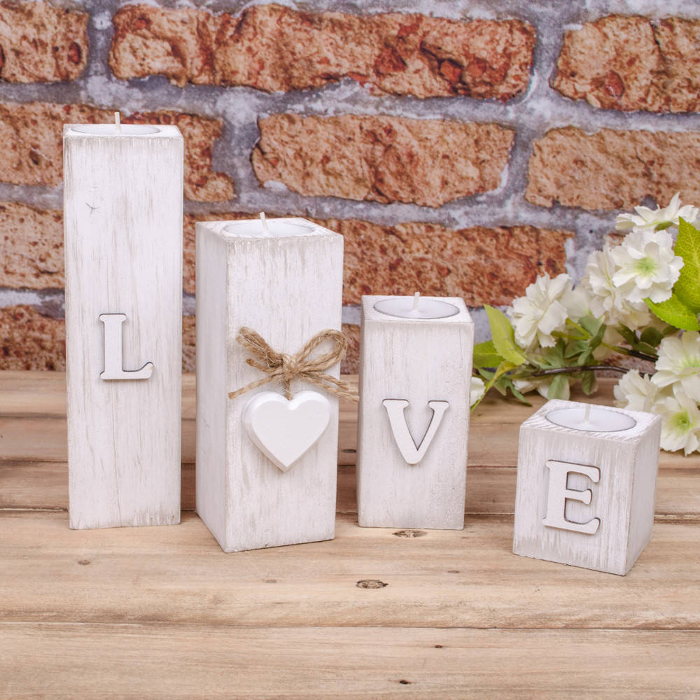 

Подсвечник Love деревянный , белый (4шт набор)