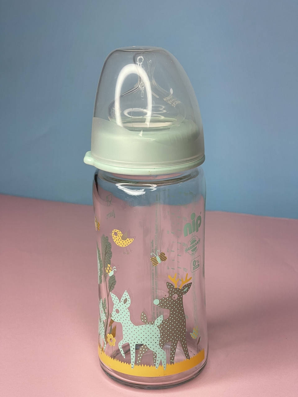 

Бутылочка NIP 240 мл СТЕКЛО широкое горло + соска, Мальчик