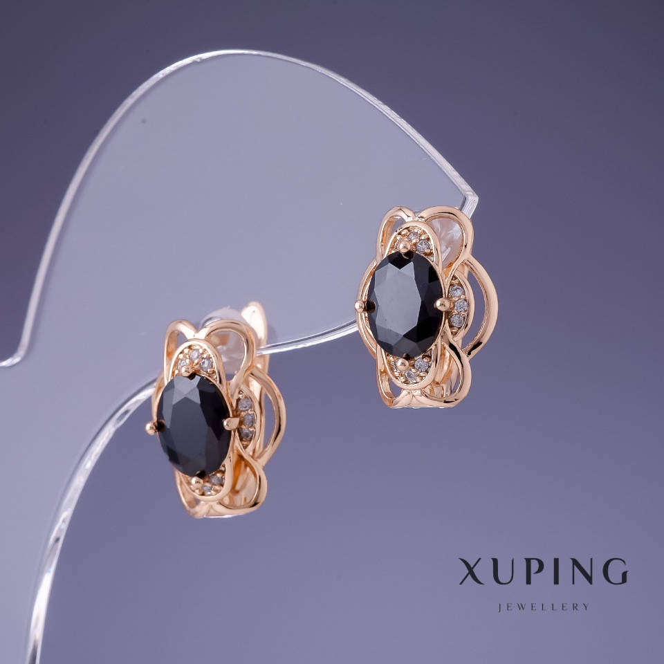 

Серьги Xuping черный циркон 15х9мм " позолота 18К "
