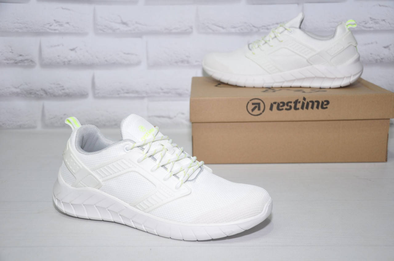 

Летние лёгкие мужские белые кроссовки сетка Restime, Белый