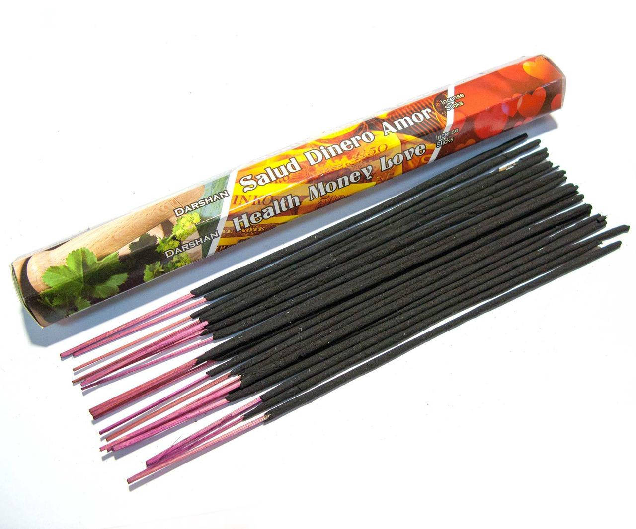 

Благовония Health Money Love "Здоровье Деньги и Любовь" Darshan Индия шестигранник