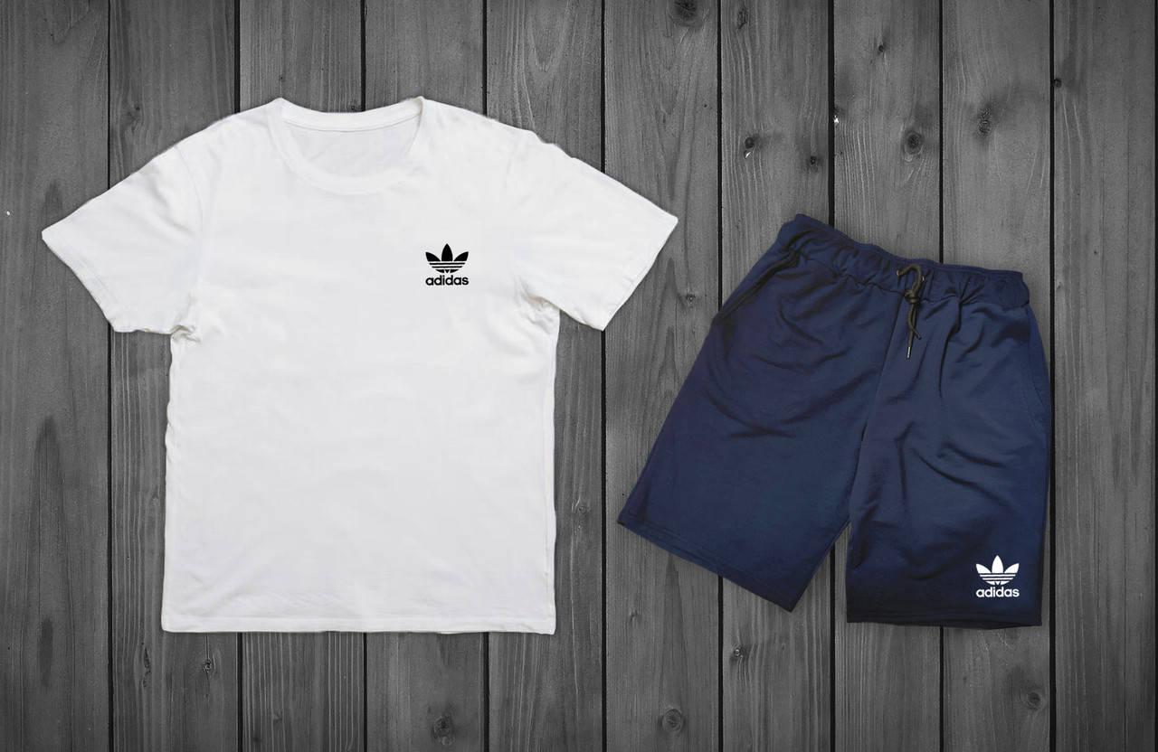 

Летний комплект Adidas Белая футболка синие шорты M