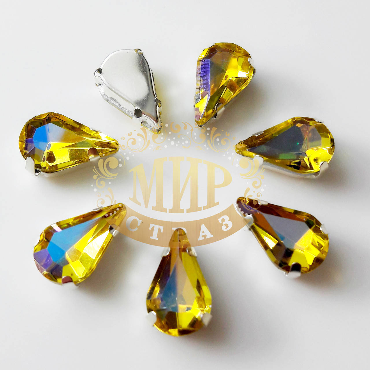 

Cтразы в цапах, Капля, цвет Citrine AB, размер 8x13, 1шт