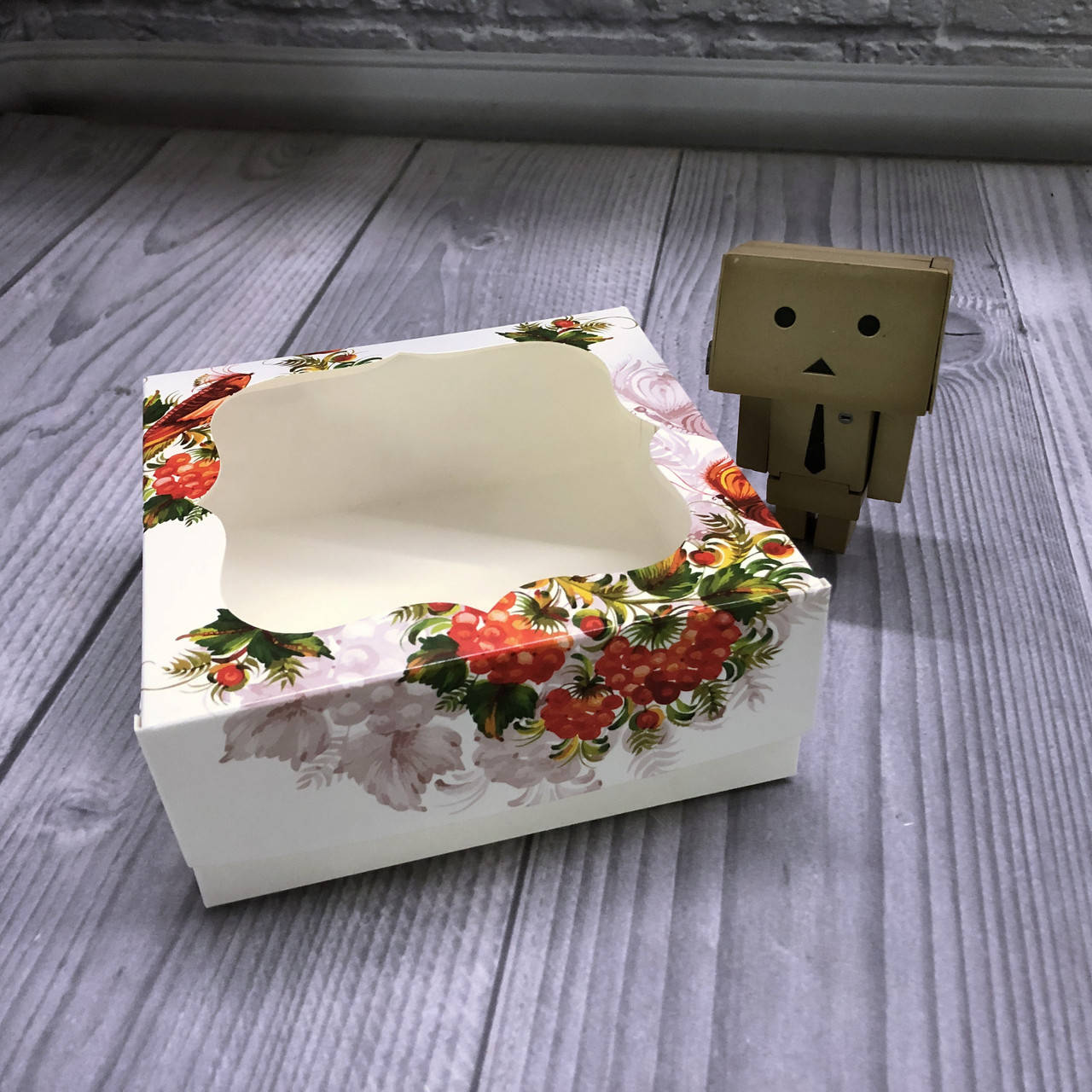 

*10 шт* / Коробка под зефир / *h=6* / 150х150х60 мм / печать-Калина / окно-обычн / лк