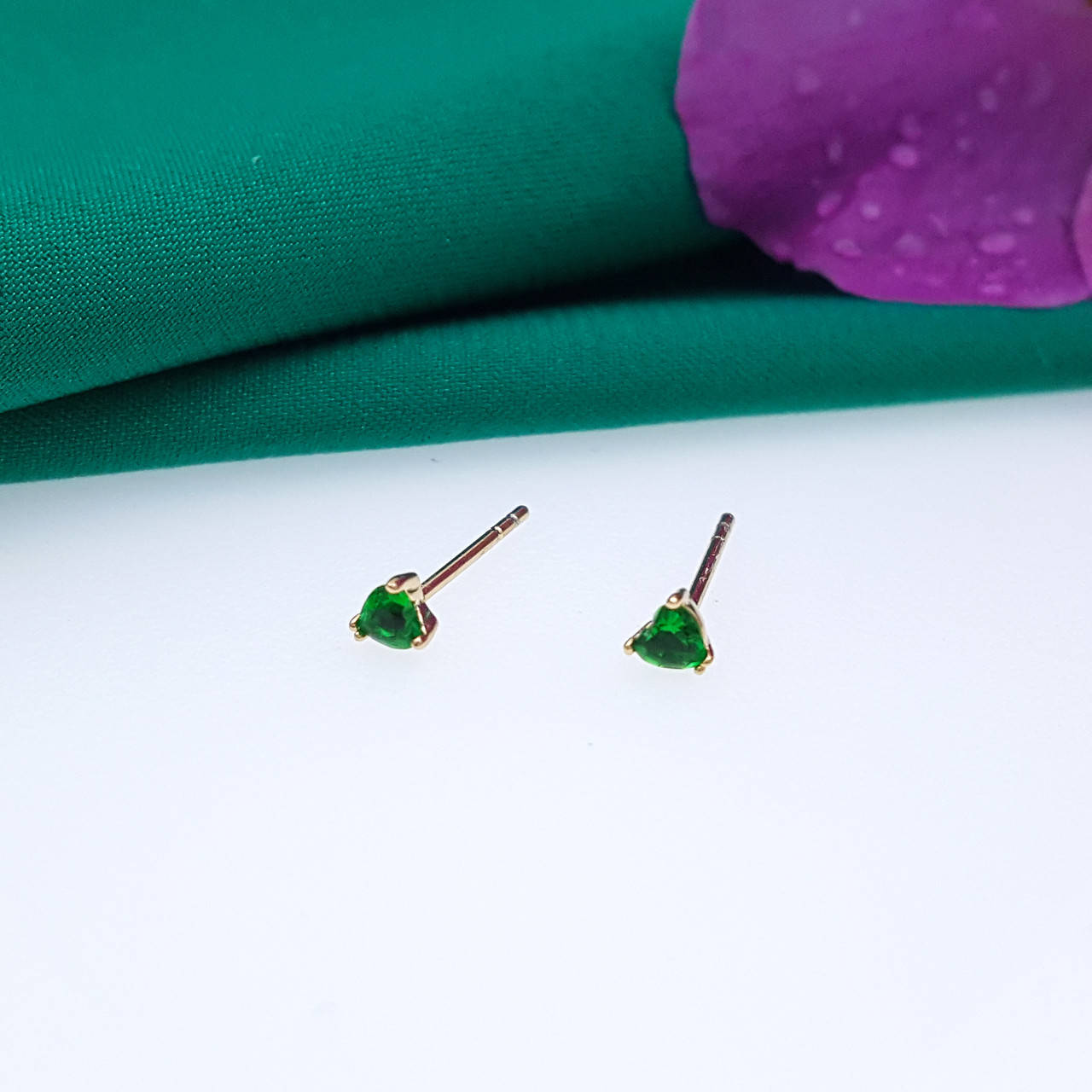 

Серьги гвоздики, "Сердце" с зеленым цирконием, медзолото Xuping, 18К