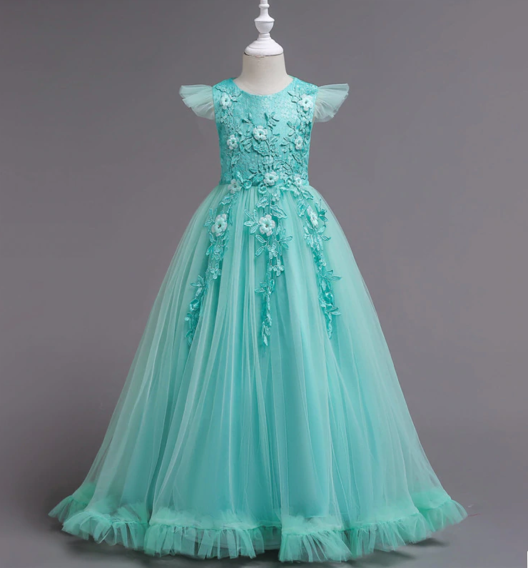 

Платье мятное с крылышками длинное бальное выпускное нарядное для девочки., Бирюзовый