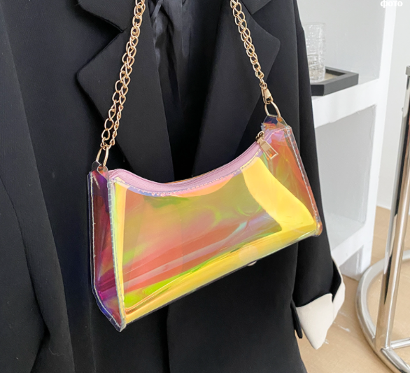 

Прозрачная летняя сумка прямоуголная светоотражающая, Прозрачный