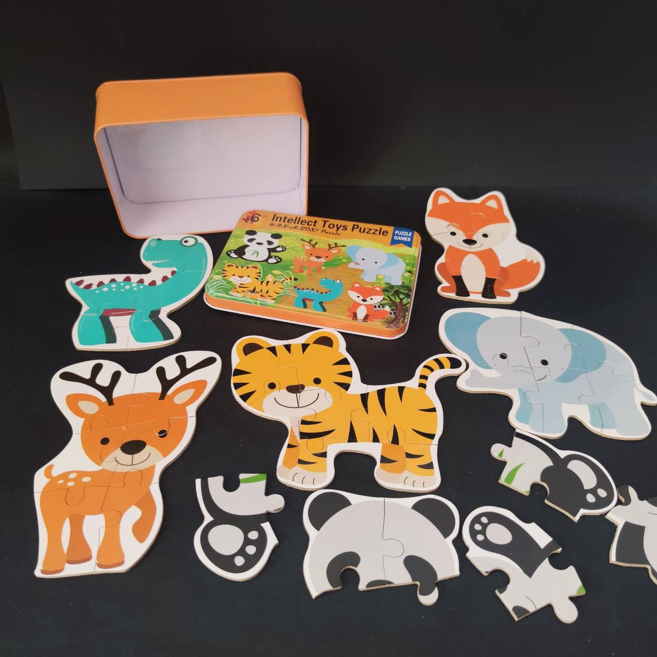 

Деревянная игрушка Пазлы Животные в жестянке, MD 2383