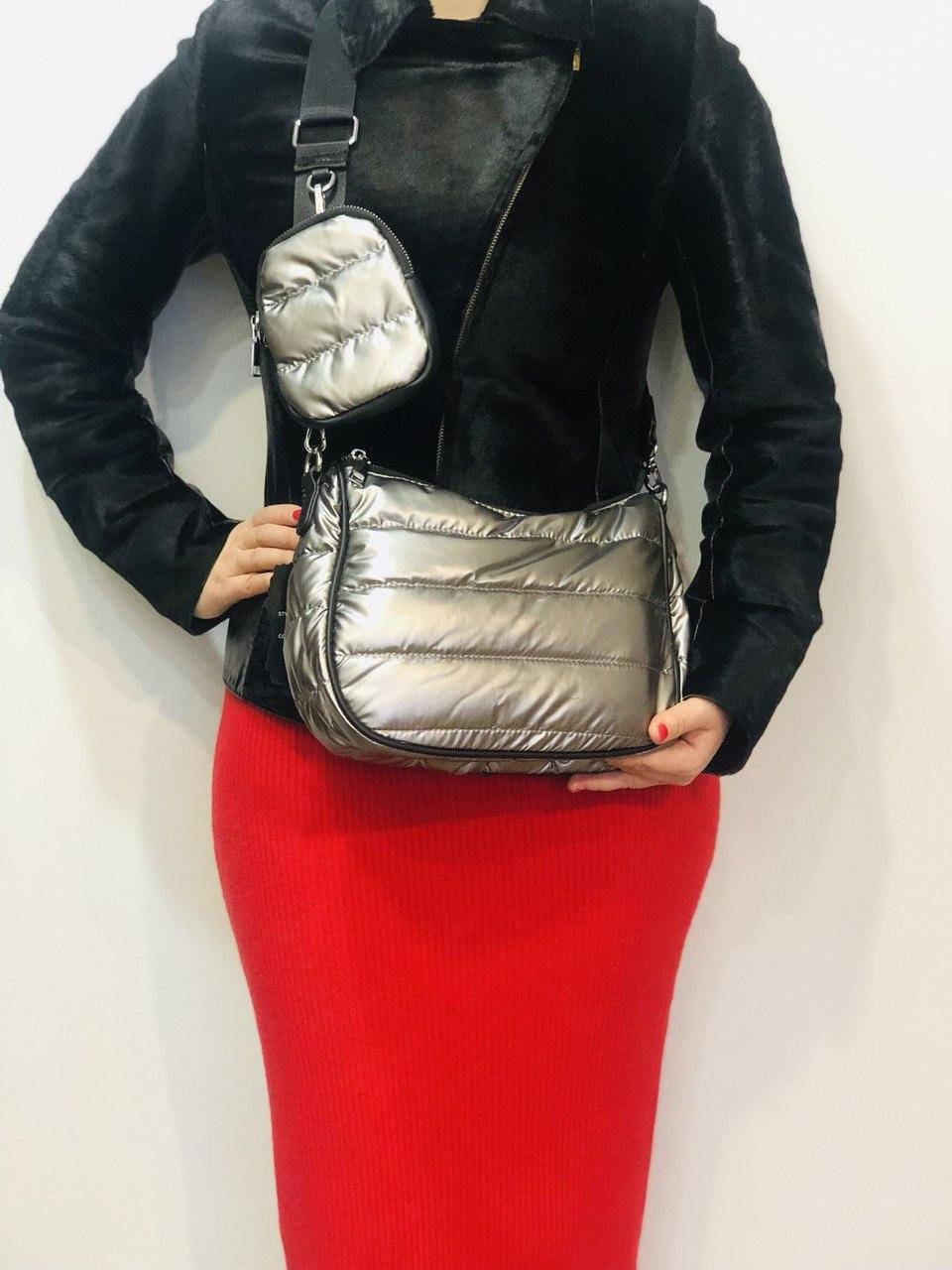 

Хит продаж! Стеганая сумка через плечо с кошельком (серебро). Звоните!