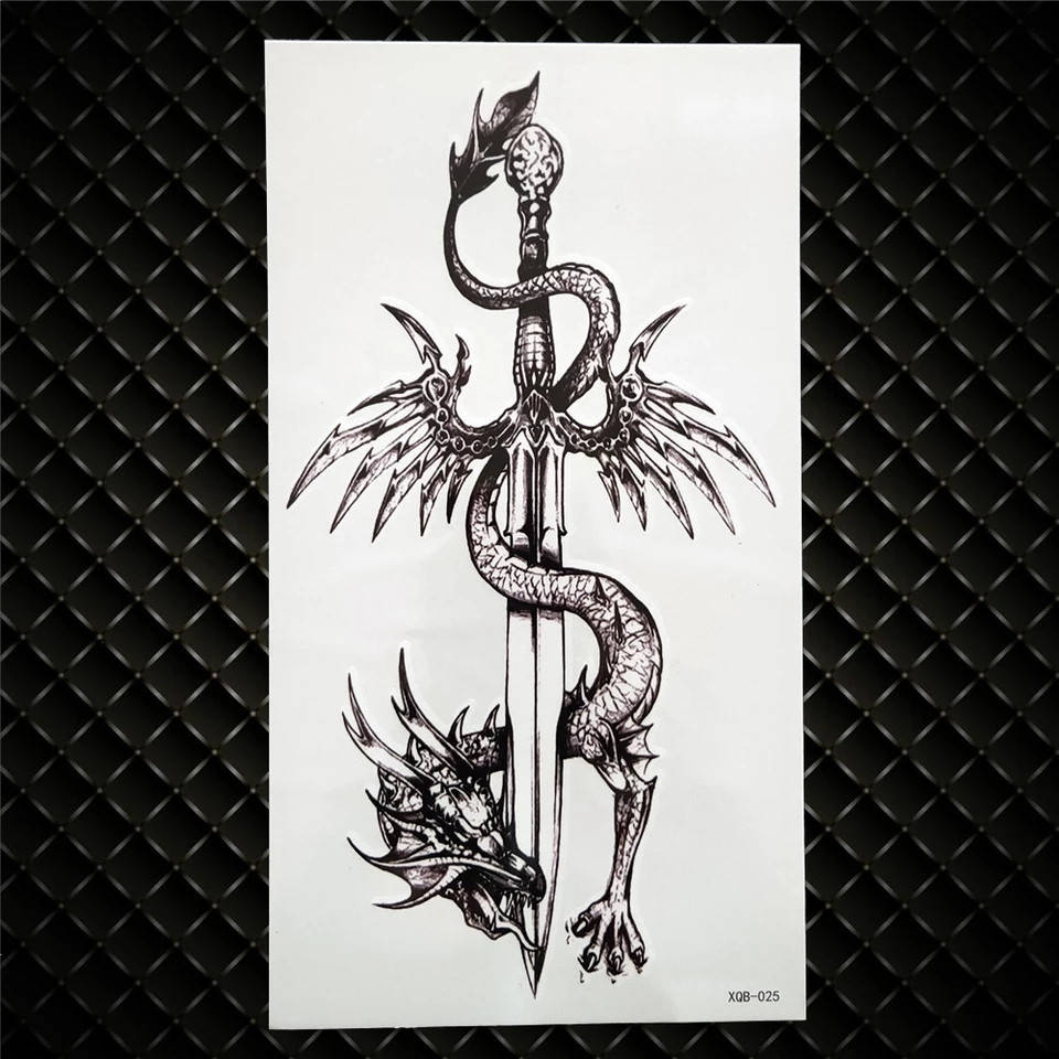 

Флеш тату Дракон на ноже 21х11.5см/ Переводная татуировка