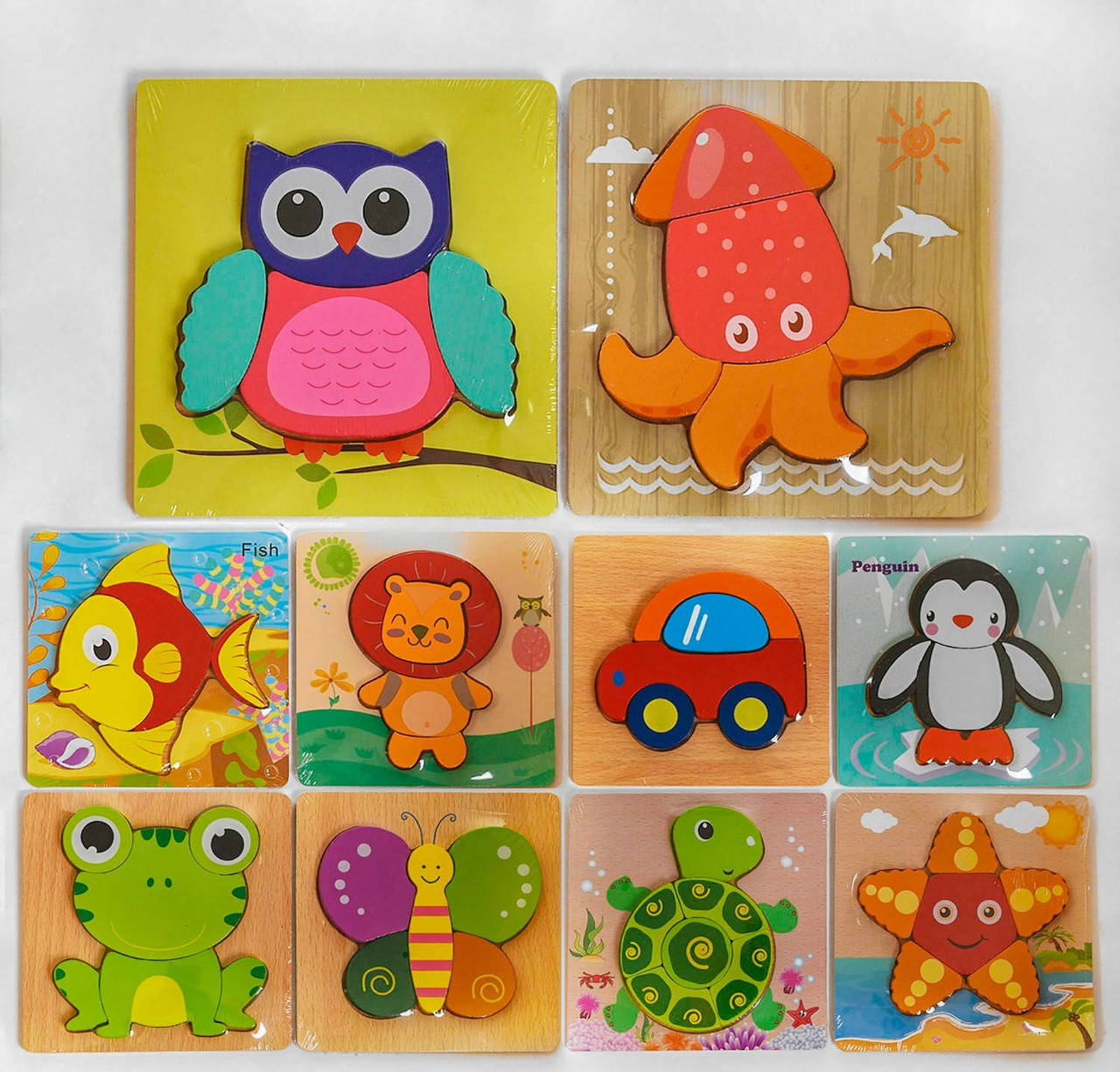 

Деревянные пазлы для детей С 48539 МИКС, Рамка-вкладыш, животные транспорт, насекомые