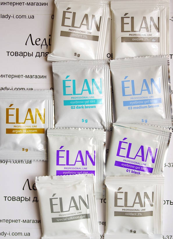 

Краска для бровей Elan 4саше. Тон 01, 01, 02, 03, окислители 4шт