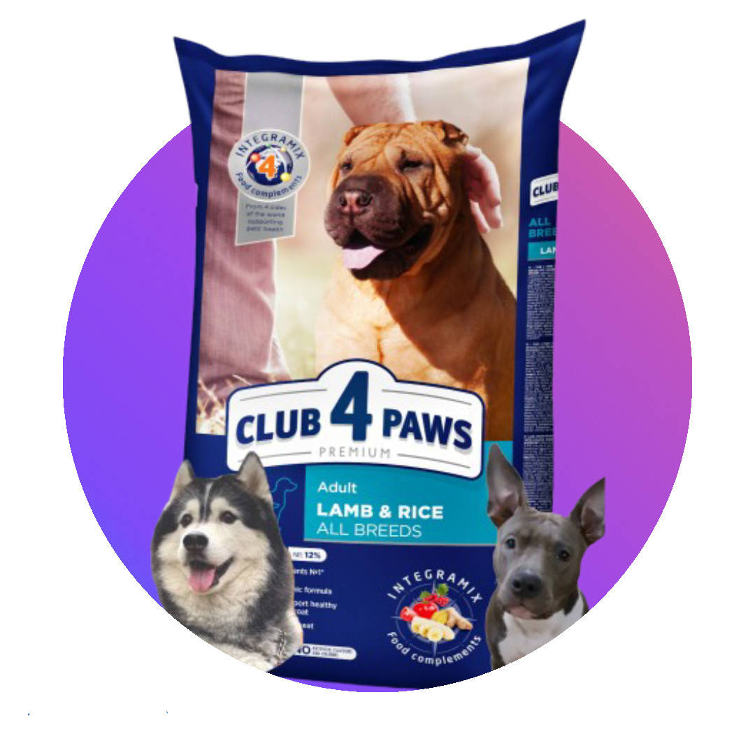 

CLUB 4 PAWS ПРЕМИУМ "ЯГНЕНОК И РИС" ДЛЯ ВЗРОСЛЫХ СОБАК ВСЕХ ПОРОД. ПОЛНОРАЦИОННЫЙ СУХОЙ КОРМ 14 КГ