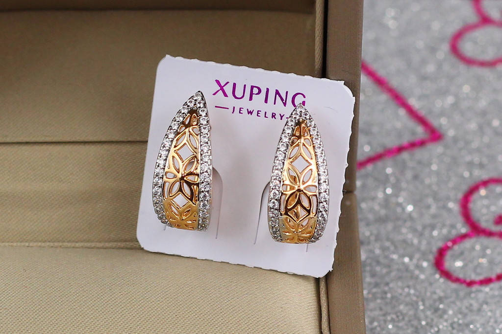 

Серьги Xuping Jewelry конус с резной серединой с родием 2 см золотистые