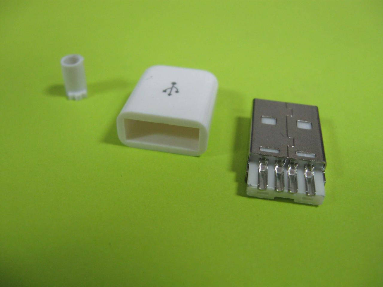 

Штекер USB разборной на кабель для пайки, Белый