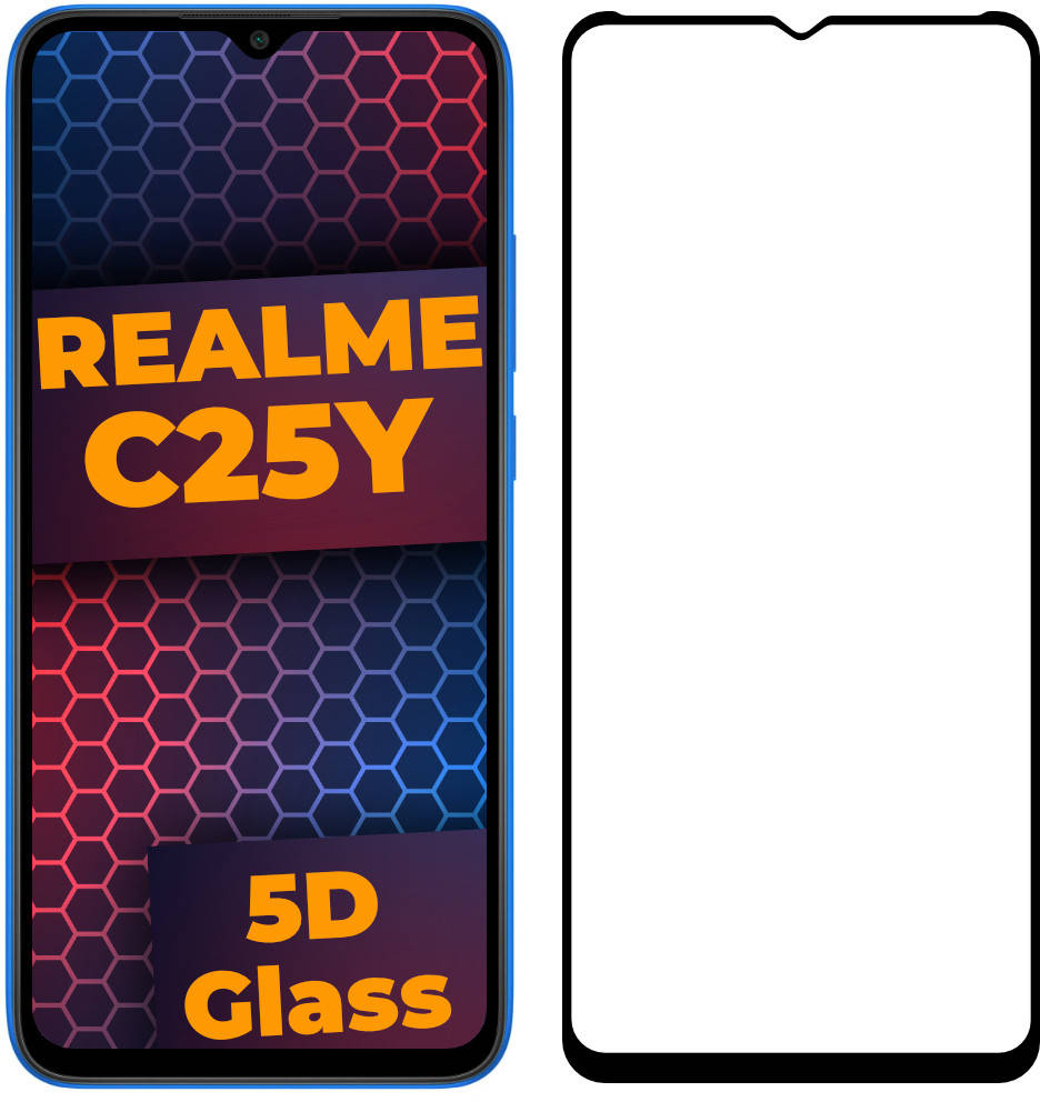 

5D стекло Realme C25Y (Защитное Full Glue) Black (Реалми С25У), Черный