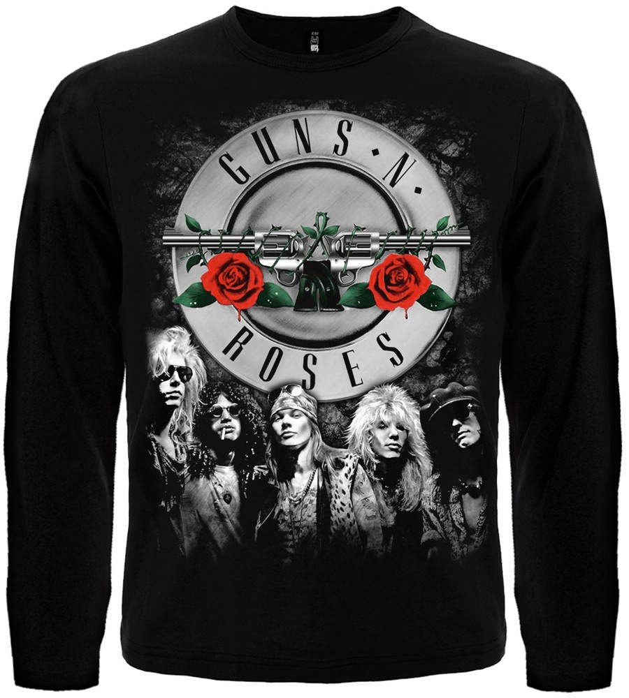 

Футболка с длинным рукавом Guns'n'Roses (лого+фото группы), Размер S