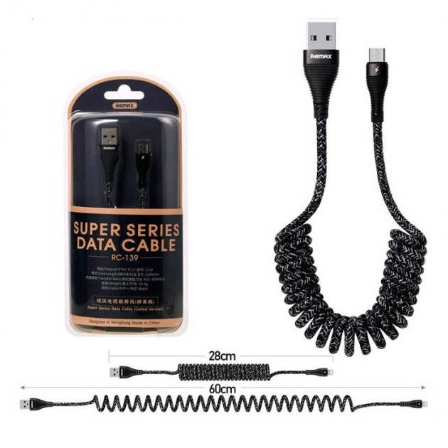 

USB micro кабель микро витой в авто (пружина), Черный
