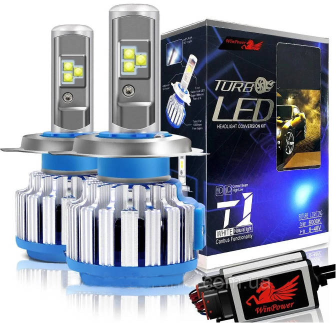 

Автомобильные LED ЛЕД лампы T1 TURBO LED 70Вт 7000Лм 6000К 8-48v CREE чип Цоколь H4