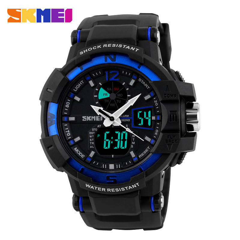 

Мужские спортивные часы Skmei Shock Resistant черные с синим