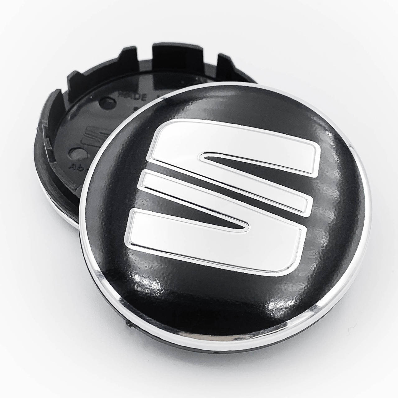 

Колпачки (заглушки) в литые диски SEAT (Сеат) 57мм Черные- хром ободок