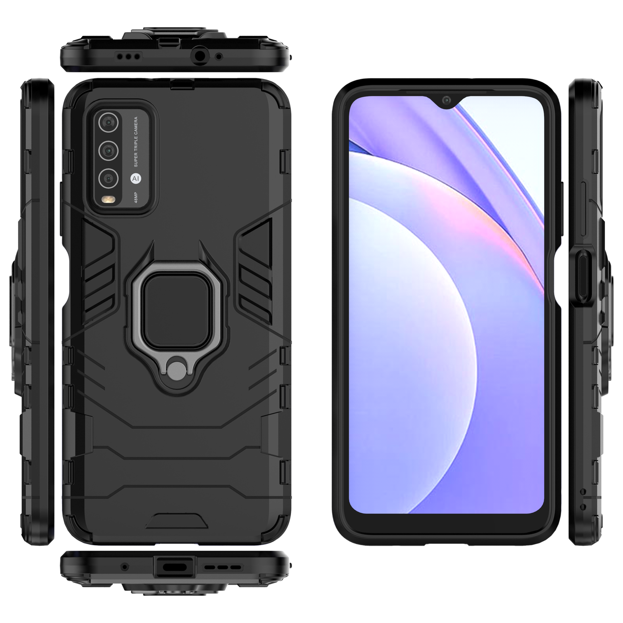 

Бронированный чехол Xiaomi Redmi 9T c кольцом Черный