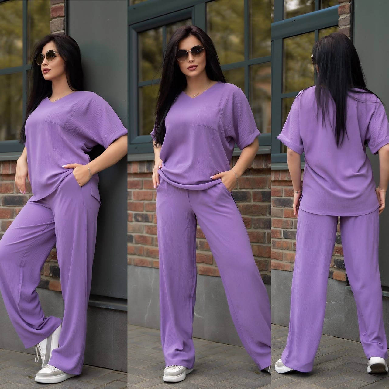 

Женский летний костюм в расцветках: удлиненная футболка с брюками на резинке больших размеров 48 - 58