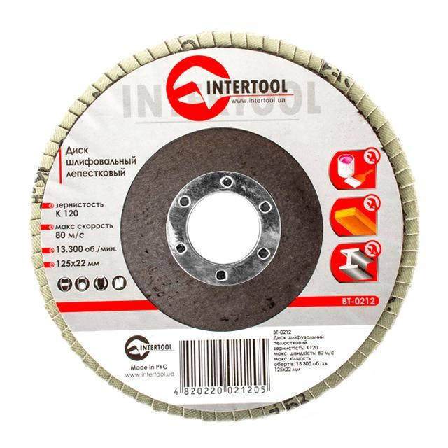 

Диск шлифовальный лепестковый 125x22мм, зерно K120 INTERTOOL BT-0212