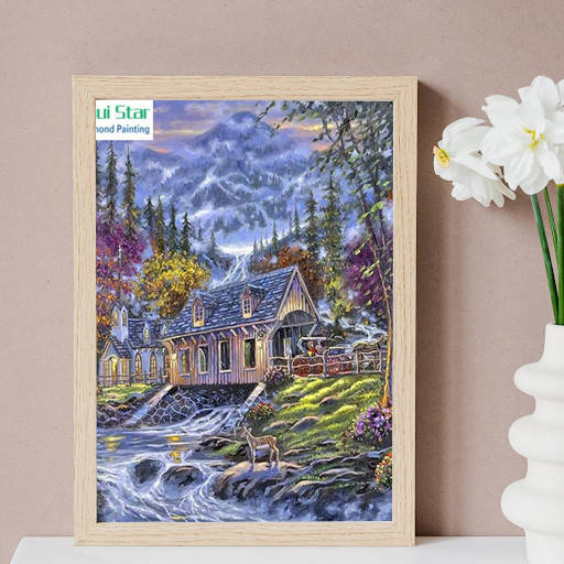 

Алмазная мозаика "Дом в горах", картина стразами. Матовая. 20*30 см