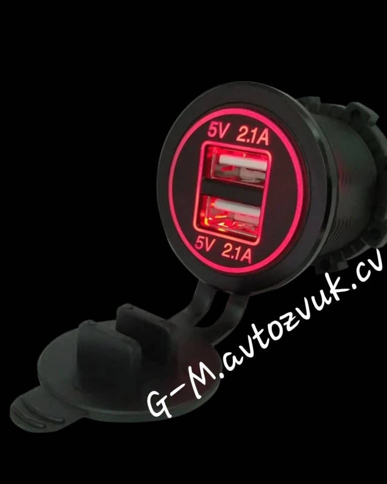 

Автомобильное зарядное 2хUSB (12 V) с красной подсветкой / врезная розетка / адаптер питания USB