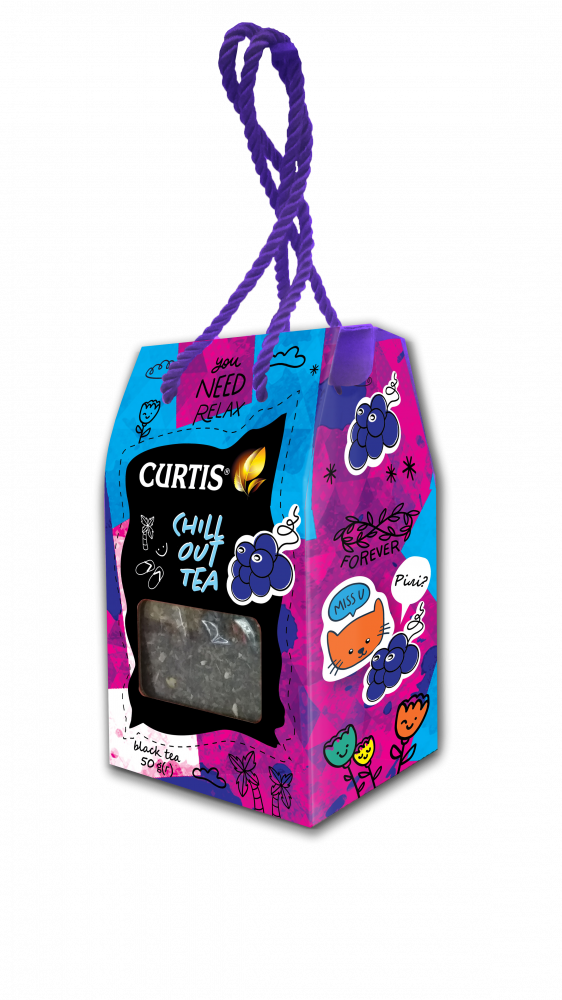 

Черный чай с виноградом и кусочками фруктов Curtis Chill Out Tea 50 грамм в подарочной упаковке